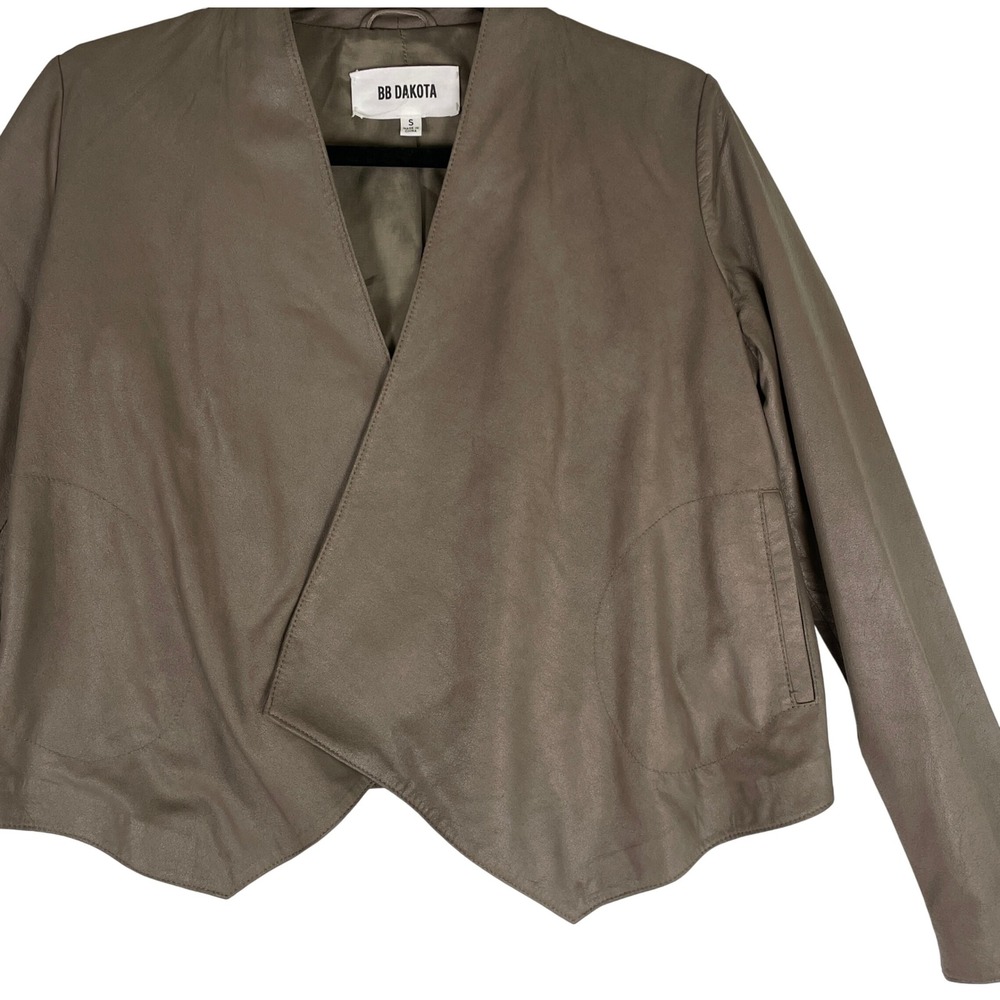BB Dakota Leather Jacket‎ Women's Small Taupe Drape Front Career Casual